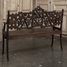19th Century French Black Forest Carved Oak Hall Bench
