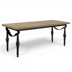 Antique Country French Stripped Oak and Hand Forged Iron Coffee Table