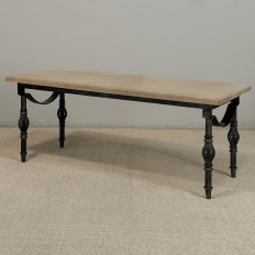 Antique Country French Stripped Oak and Hand Forged Iron Coffee Table