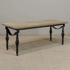 Antique Country French Stripped Oak and Hand Forged Iron Coffee Table