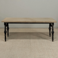 Antique Country French Stripped Oak and Hand Forged Iron Coffee Table