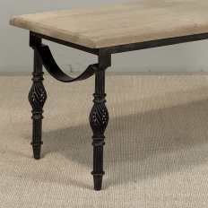 Antique Country French Stripped Oak and Hand Forged Iron Coffee Table