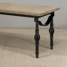 Antique Country French Stripped Oak and Hand Forged Iron Coffee Table