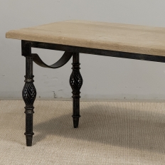 Antique Country French Stripped Oak and Hand Forged Iron Coffee Table
