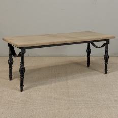 Antique Country French Stripped Oak and Hand Forged Iron Coffee Table