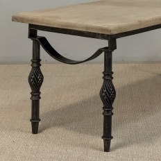 Antique Country French Stripped Oak and Hand Forged Iron Coffee Table