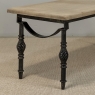 Antique Country French Stripped Oak and Hand Forged Iron Coffee Table