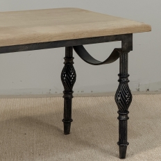 Antique Country French Stripped Oak and Hand Forged Iron Coffee Table