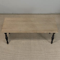 Antique Country French Stripped Oak and Hand Forged Iron Coffee Table