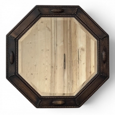 English Art Deco Octagonal Oak Wall Mirror with Beveled Glass