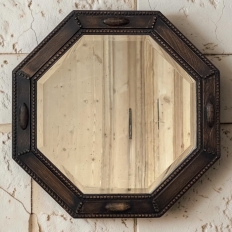 English Art Deco Octagonal Oak Wall Mirror with Beveled Glass