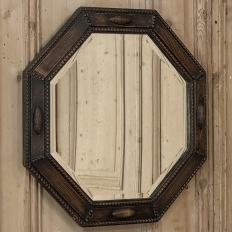 English Art Deco Octagonal Oak Wall Mirror with Beveled Glass