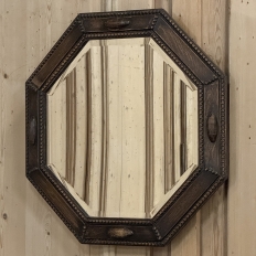 English Art Deco Octagonal Oak Wall Mirror with Beveled Glass