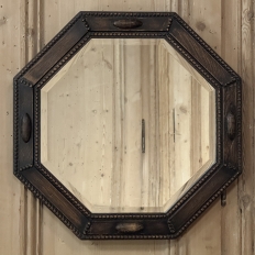 English Art Deco Octagonal Oak Wall Mirror with Beveled Glass