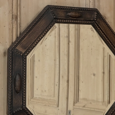 English Art Deco Octagonal Oak Wall Mirror with Beveled Glass