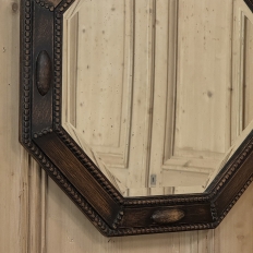 English Art Deco Octagonal Oak Wall Mirror with Beveled Glass