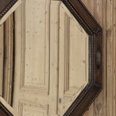 English Art Deco Octagonal Oak Wall Mirror with Beveled Glass