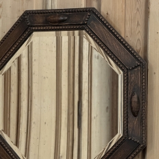 English Art Deco Octagonal Oak Wall Mirror with Beveled Glass