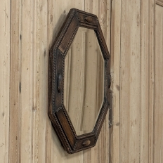 English Art Deco Octagonal Oak Wall Mirror with Beveled Glass