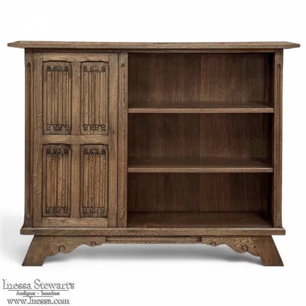 Vintage Dutch Gothic Revival Oak Barrister's Bookcase