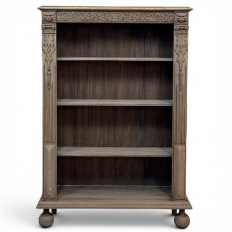 19th Century Renaissance Revival Stripped Oak Open Bookcase