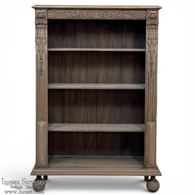 19th Century Renaissance Revival Stripped Oak Open Bookcase
