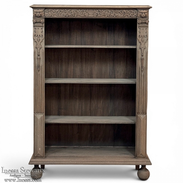 19th Century Renaissance Revival Stripped Oak Open Bookcase