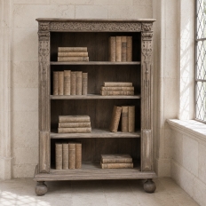19th Century Renaissance Revival Stripped Oak Open Bookcase