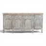 Antique Country French Whitewashed Walnut Step Front Marble Top Buffet