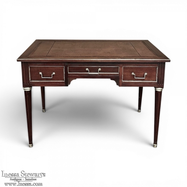 Antique French Directoire Neoclassical Mahogany Leather Top Desk