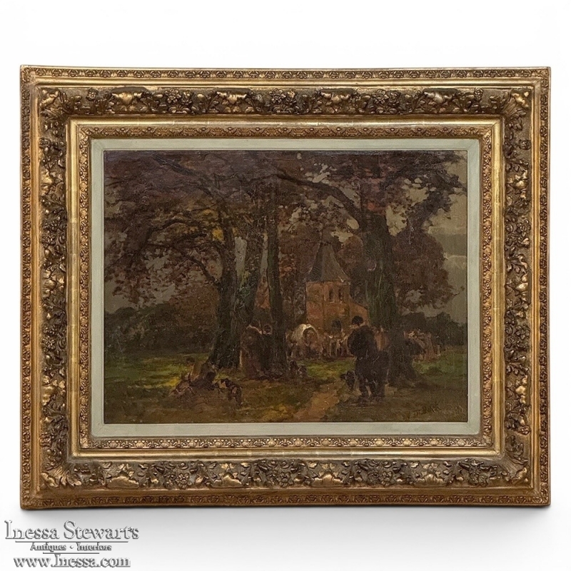 19th Century Belgian Landscape 'Autumn Village' by Victor de Buck (1855-1914)