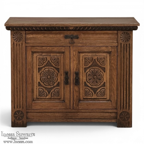 Vintage Neo-Gothic Oak Petite Cabinet