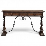 Mid Century Spanish Walnut Sofa Table ~ Console with Hand Forged Iron Stretcher