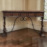 Mid Century Spanish Walnut Sofa Table ~ Console with Hand Forged Iron Stretcher