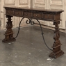 Mid Century Spanish Walnut Sofa Table ~ Console with Hand Forged Iron Stretcher