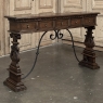 Mid Century Spanish Walnut Sofa Table ~ Console with Hand Forged Iron Stretcher