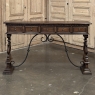 Mid Century Spanish Walnut Sofa Table ~ Console with Hand Forged Iron Stretcher