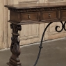 Mid Century Spanish Walnut Sofa Table ~ Console with Hand Forged Iron Stretcher