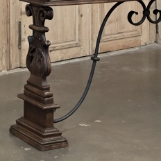 Mid Century Spanish Walnut Sofa Table ~ Console with Hand Forged Iron Stretcher
