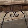 Mid Century Spanish Walnut Sofa Table ~ Console with Hand Forged Iron Stretcher