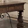 Mid Century Spanish Walnut Sofa Table ~ Console with Hand Forged Iron Stretcher