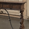 Mid Century Spanish Walnut Sofa Table ~ Console with Hand Forged Iron Stretcher
