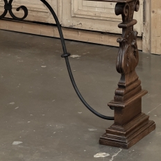 Mid Century Spanish Walnut Sofa Table ~ Console with Hand Forged Iron Stretcher