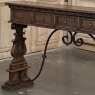 Mid Century Spanish Walnut Sofa Table ~ Console with Hand Forged Iron Stretcher