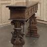 Mid Century Spanish Walnut Sofa Table ~ Console with Hand Forged Iron Stretcher
