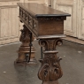 Mid Century Spanish Walnut Sofa Table ~ Console with Hand Forged Iron Stretcher