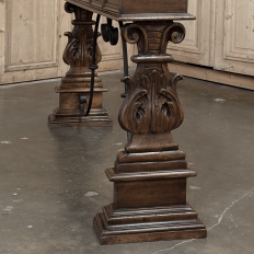 Mid Century Spanish Walnut Sofa Table ~ Console with Hand Forged Iron Stretcher