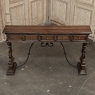 Mid Century Spanish Walnut Sofa Table ~ Console with Hand Forged Iron Stretcher