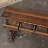 Mid Century Spanish Walnut Sofa Table ~ Console with Hand Forged Iron Stretcher