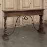 Mid Century Spanish Walnut Sofa Table ~ Console with Hand Forged Iron Stretcher